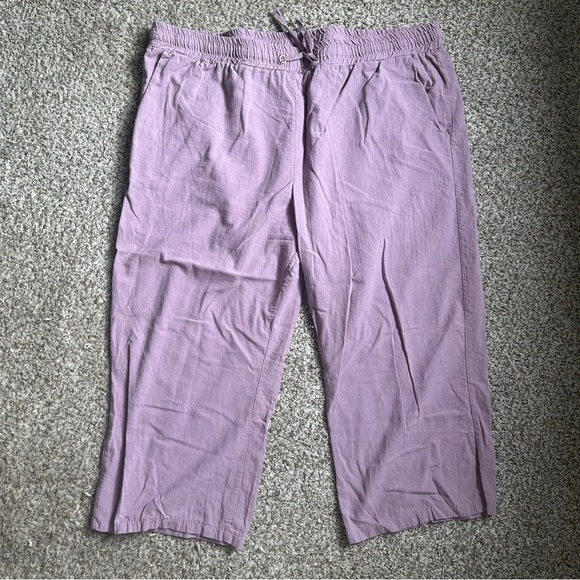 Pants - Lavender Casual Cropped Pants Drawstring Elastic Waist XXL